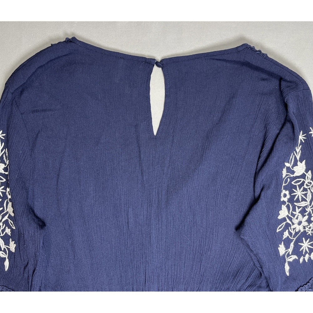 BLUE RAIN Womens‎ V-Neck Long Sleeve Boho Floral Navy Blue Mini Dress Large - Picture 11 of 13